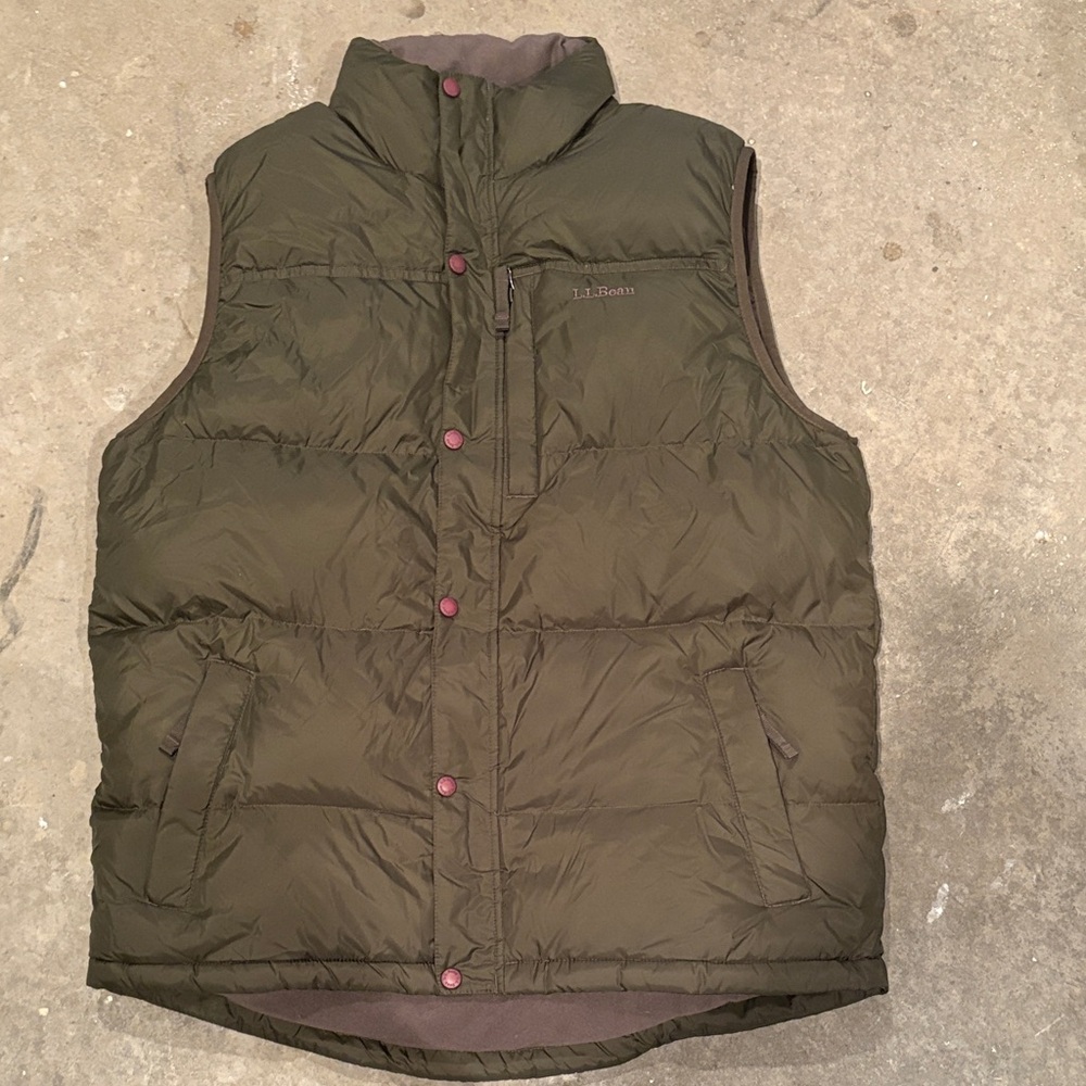 L.L. Bean Men's Dark Green Quilted Vest Insulated w/ Goose Down